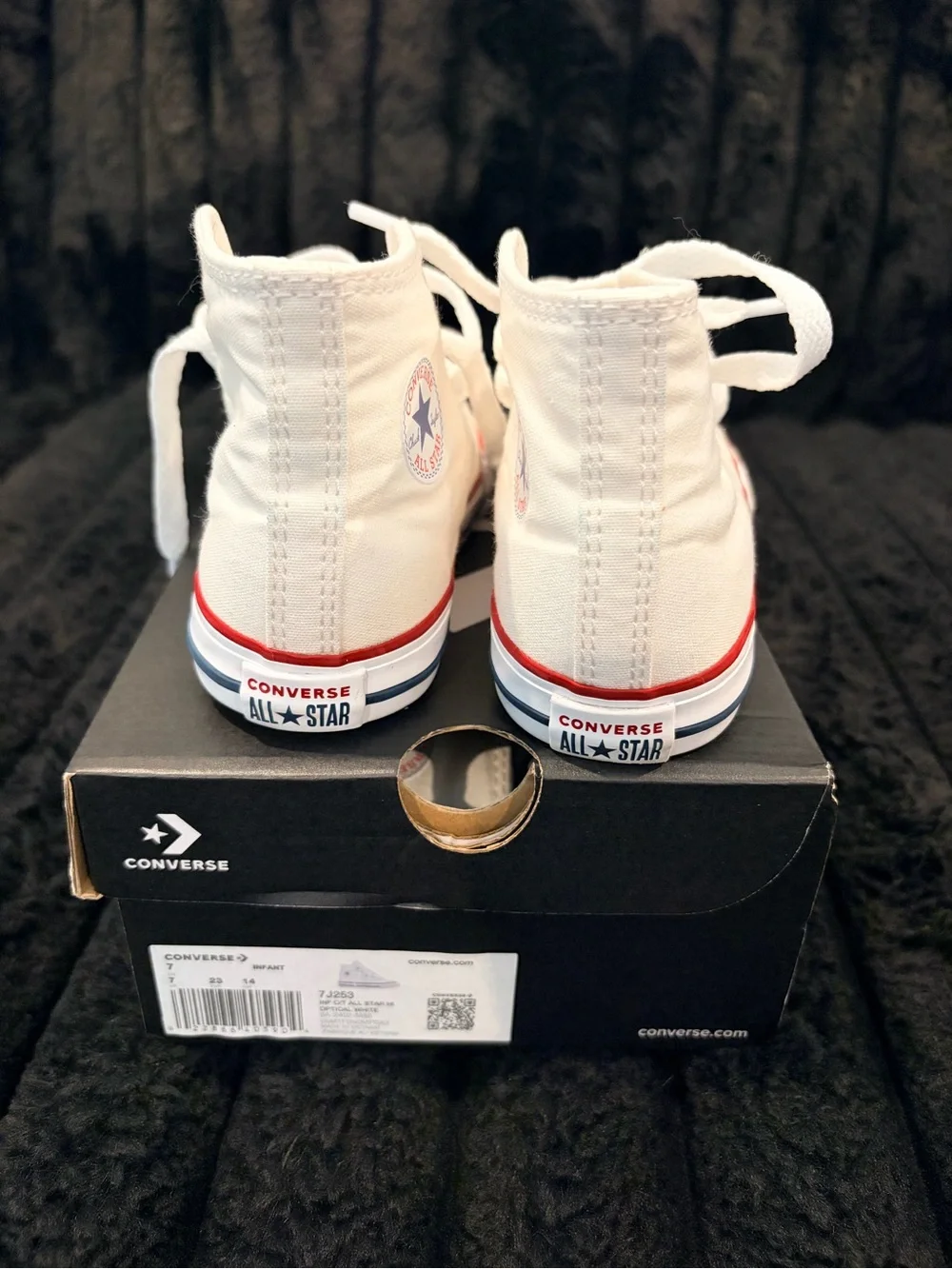 Converse Kids' Classic High Top Sneakers in White with Red Trim